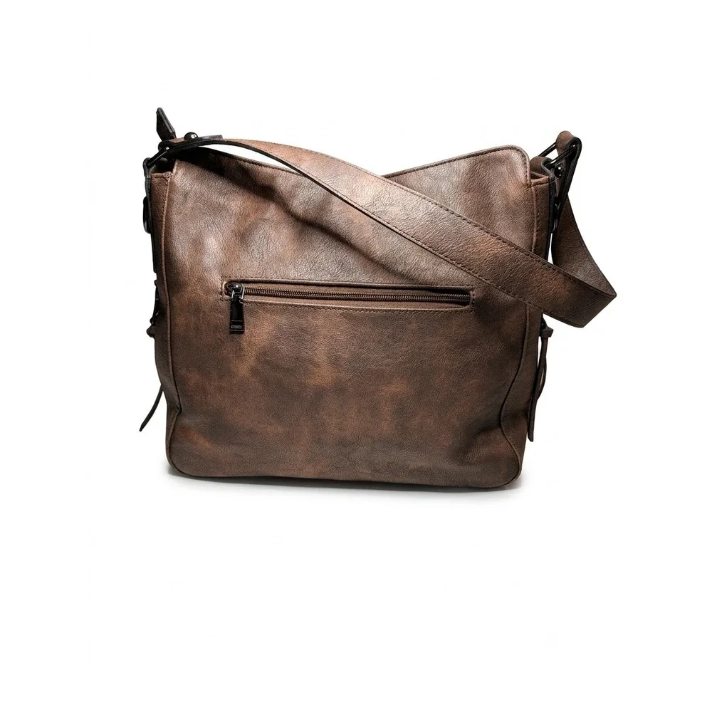 Rare Leather Brighton Concept Shoulder Hobo Bag Brown Metallic